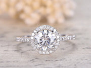 1.25 Carat Round cut Halo Moissanite Engagement Ring Set in 10k White Gold