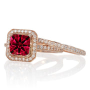 2 Carat Beautiful Ruby and Moissanite Diamond Halo Wedding Ring Set on 10k White Gold