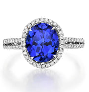 2 Carat Beautiful Sapphire and Moissanite Diamond Halo Engagement Ring for Her in White Gold