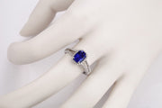 2 Carat cushion cut Sapphire and Moissanite Diamond Halo Engagement Ring in White Gold