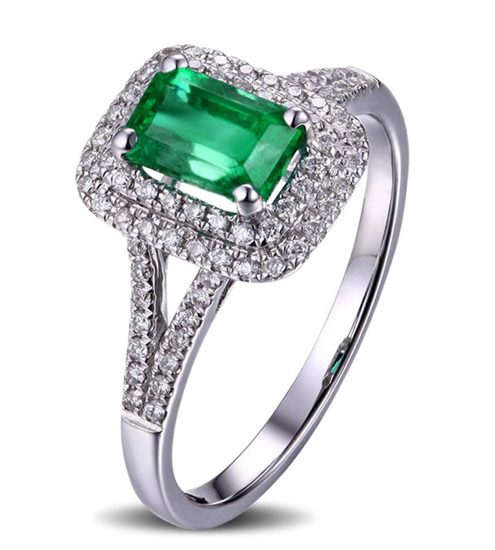 2 Carat Emerald and Moissanite Engagement Ring in Gold