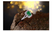 2 Carat Emerald and Moissanite Engagement Ring in Gold