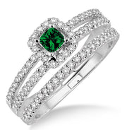 2 Carat Emerald Bridal Set two row halo on 10k Yellow Gold