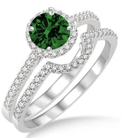 2 Carat Emerald Halo Bridal Set Engagement Ring on 10k White Gold