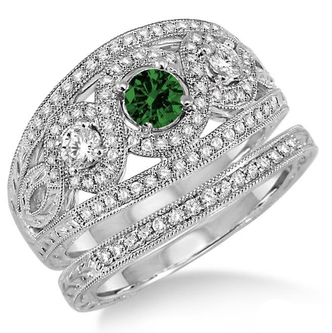 2 Carat Emerald Trilogy set Ring on 10k White Gold