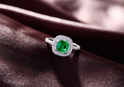 2 Carat princess cut Emerald and Moissanite Diamond Double Halo Engagement Ring in White Gold