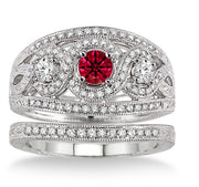 2 Carat Ruby Trilogy set Ring on 10k White Gold