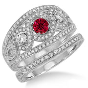 2 Carat Ruby Trilogy set Ring on 10k White Gold