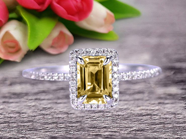 Classic And Stunning Look 10k White Gold 1.5 Carat Emerald Cut Champagne Diamond Moissanite Engagement Ring 