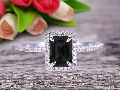 Classic And Stunning Look 10k White Gold 1.5 Carat Emerald Cut Black Diamond Moissanite Engagement Ring 