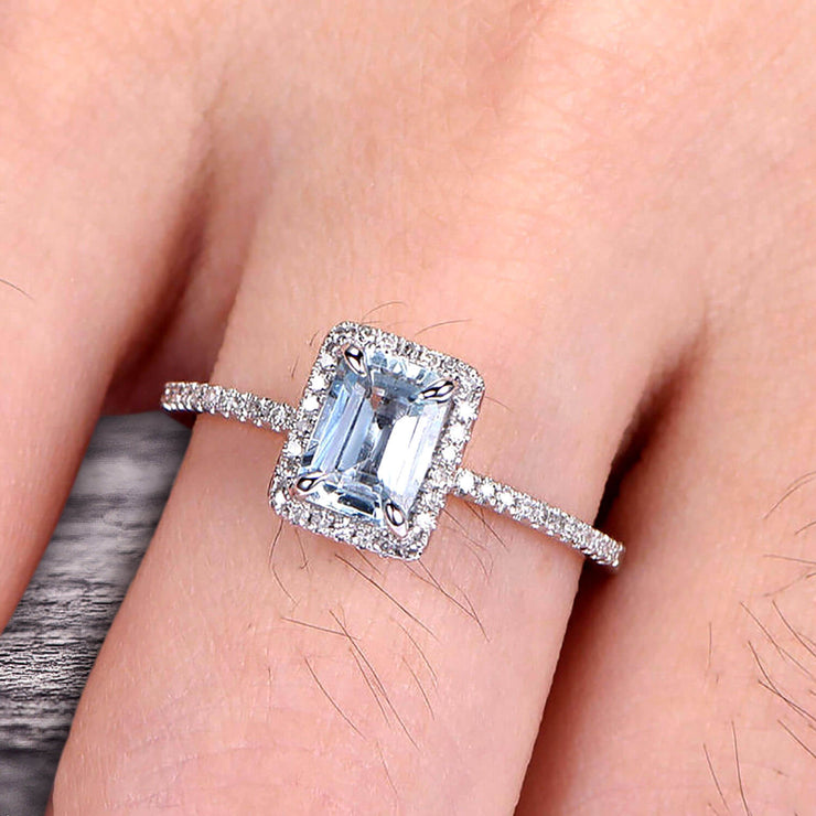 Classic And Stunning Look 10k White Gold 1.5 Carat Emerald Cut Aquamarine Engagement Ring 