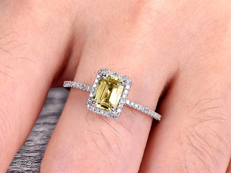 Classic And Stunning Look 10k White Gold 1.5 Carat Emerald Cut Champagne Diamond Moissanite Engagement Ring 