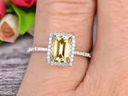 Classic And Stunning Look 10k White Gold 1.5 Carat Emerald Cut Champagne Diamond Moissanite Engagement Ring 