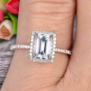 Classic And Stunning Look 10k White Gold 1.5 Carat Emerald Cut Aquamarine Engagement Ring 