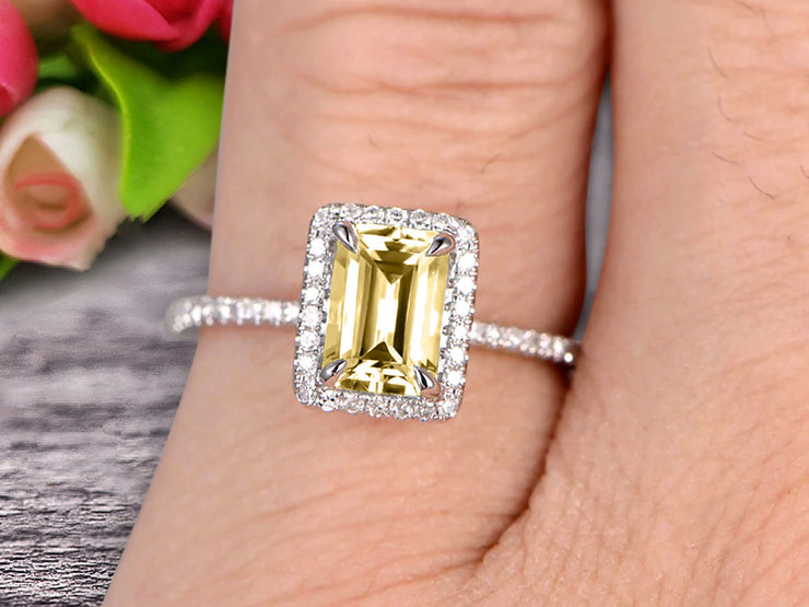 Classic And Stunning Look 10k White Gold 1.5 Carat Emerald Cut Champagne Diamond Moissanite Engagement Ring 