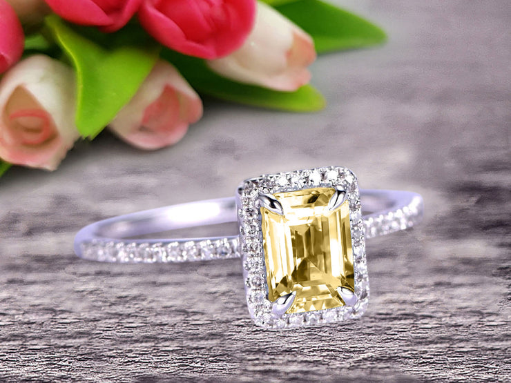 Classic And Stunning Look 10k White Gold 1.5 Carat Emerald Cut Champagne Diamond Moissanite Engagement Ring 