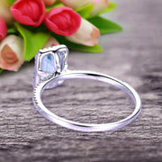 Classic And Stunning Look 10k White Gold 1.5 Carat Emerald Cut Aquamarine Engagement Ring 