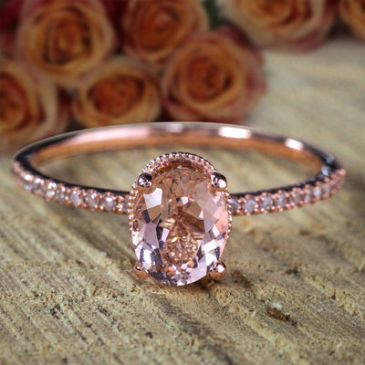 1.25 Carat Oval Cut Morganite Solitaire Engagement Ring with Diamonds on 10k Rose Gold Cheap Sale
