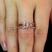 Bestseller 2 carat Morganite and Diamond Trio Ring Set in 10k Rose Gold