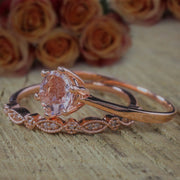 Sale Antique 1.25 carat Round Cut Morganite and Diamond Bridal Wedding Ring Set on 10k Rose Gold