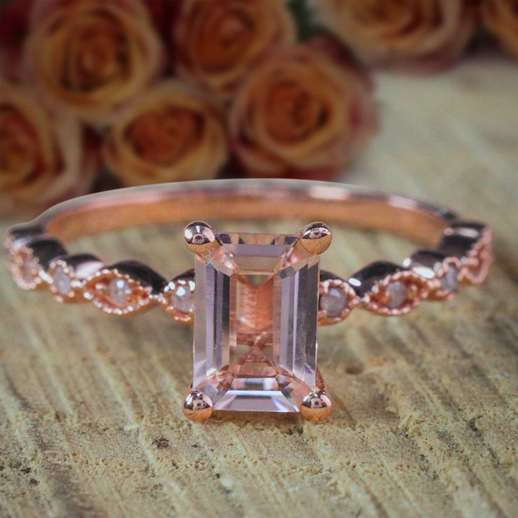 Limited Time Sale 1.25 Carat Real and Natural Morganite and Diamond Engagement Ring in 10k Rose Gold