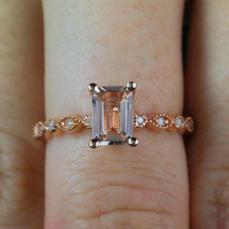 Limited Time Sale 1.25 Carat Real and Natural Morganite and Diamond Engagement Ring in 10k Rose Gold