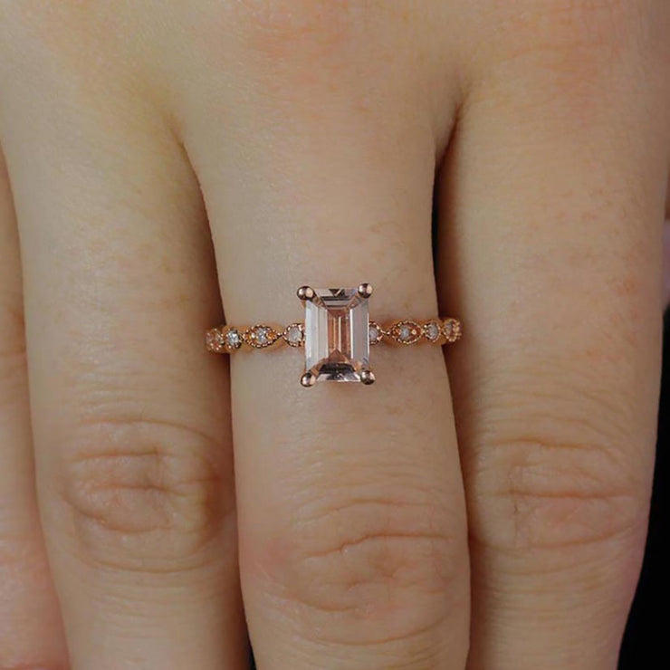 Limited Time Sale 1.25 Carat Real and Natural Morganite and Diamond Engagement Ring in 10k Rose Gold