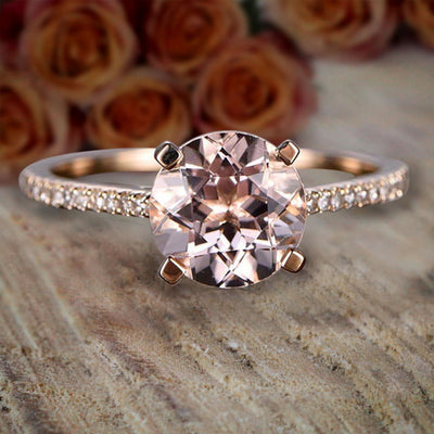 1.25 Carat Round Cut Morganite and Diamond Engagement Ring in 10k Rose Gold Women Engagement Ring