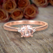 Limited Time Sale Trilogy Three Stone 1.10 carat Morganite and Diamond Engagement Ring 10k Rose Gold