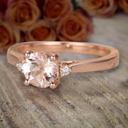 Limited Time Sale Trilogy Three Stone 1.10 carat Morganite and Diamond Engagement Ring 10k Rose Gold