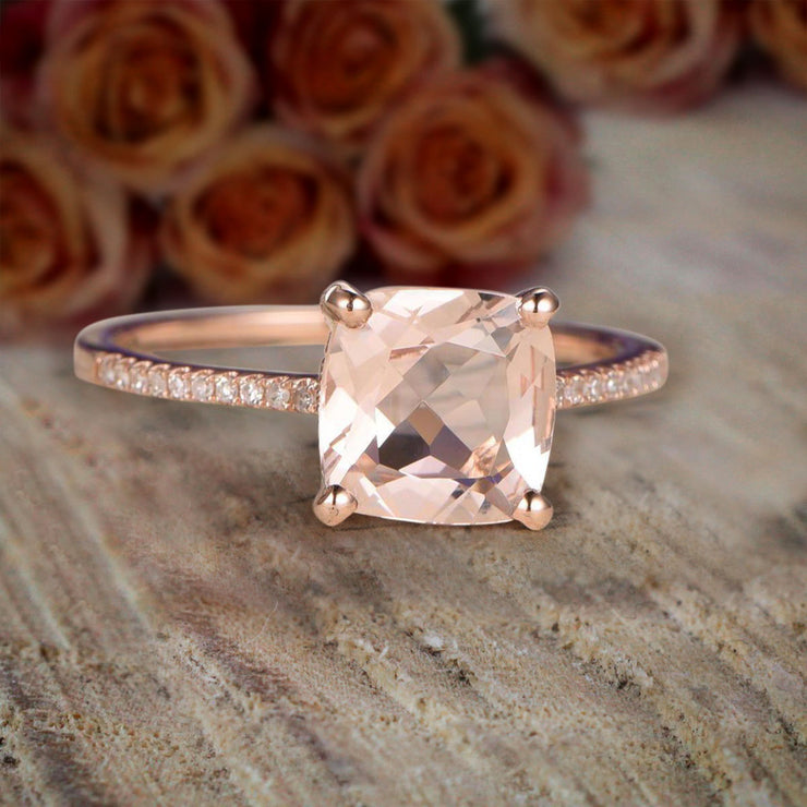 Huge Sale: 1.25 Carat Morganite (cushion cut Morganite) and Diamond Engagement Ring in 10k Rose Gold