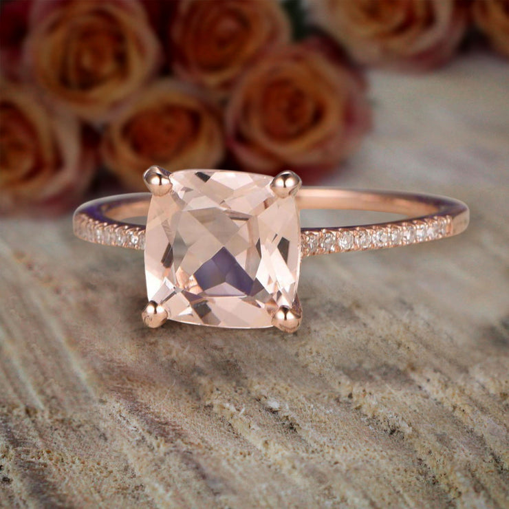 Huge Sale: 1.25 Carat Morganite (cushion cut Morganite) and Diamond Engagement Ring in 10k Rose Gold