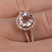 Limited Time Sale Antique Halo 1.50 carat Morganite and Diamond Halo Engagement Ring 10k Rose Gold