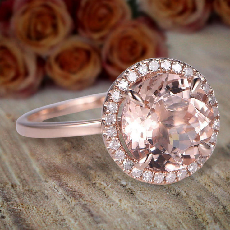 Huge Sale Antique Design Halo 1.25 carat Morganite and Diamond Halo Engagement Ring in 10k Rose Gold