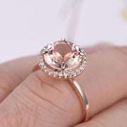 Huge Sale Antique Design Halo 1.25 carat Morganite and Diamond Halo Engagement Ring in 10k Rose Gold