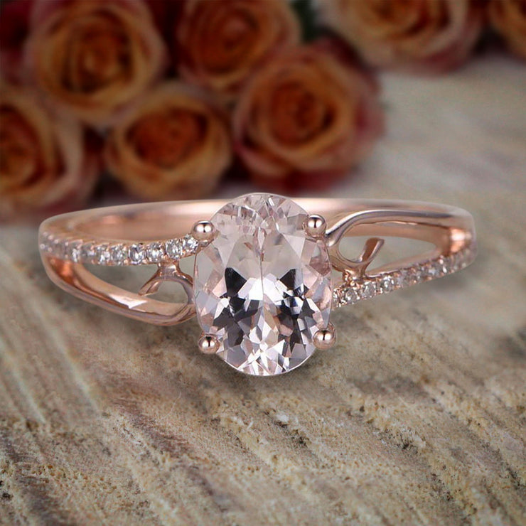 Limited Time Sale Antique 1.25 Carat Peach Pink Morganite and Diamond Engagement Ring 10k Rose Gold