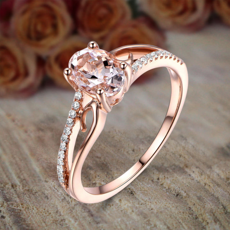 Limited Time Sale Antique 1.25 Carat Peach Pink Morganite and Diamond Engagement Ring 10k Rose Gold