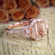 Limited Time Sale 1.25 Carat Morganite (emerald cut Morganite) Diamond Engagement Ring 