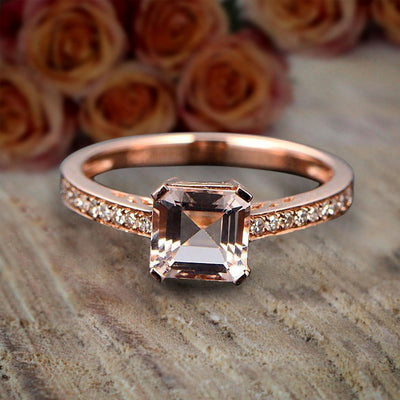 Antique Design 1.25 carat Princess Cut Morganite and Diamond Engagement Ring Sale