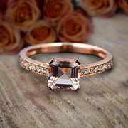 1.50 carat Princess Morganite and Diamond Bridal Wedding Ring Set in Rose Gold Bestselling Design 