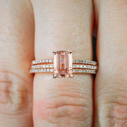 Sale 2 carat Morganite and Diamond 3 Rings Set 10k Rose Gold, 1 Engagement Ring and 2 Wedding Bands