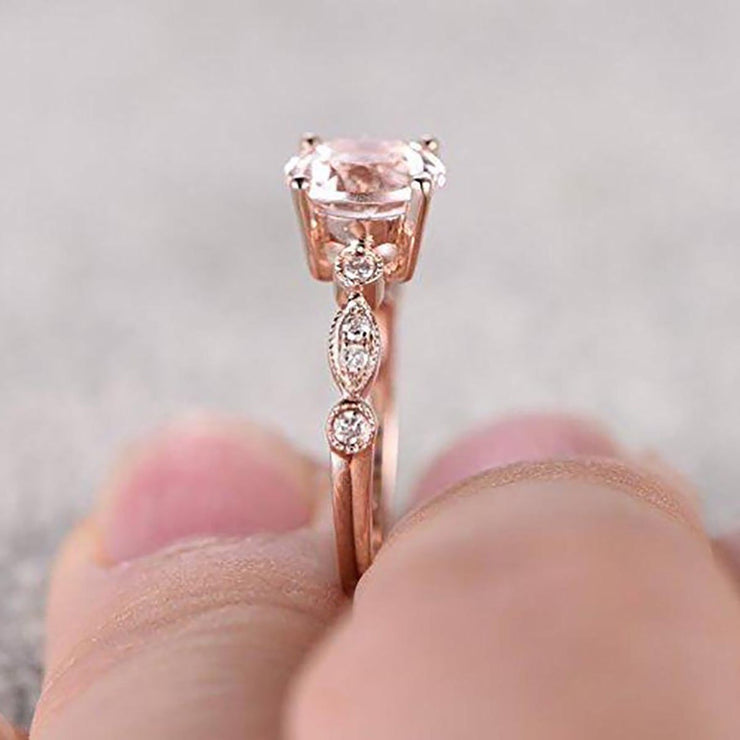 Antique Design 1.25 Carat Round Cut Morganite and Diamond Engagement Ring Jewelry