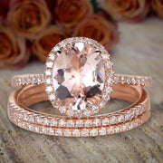 2 carat Morganite and Diamond Trio Ring Set in 10k Rose Gold for her