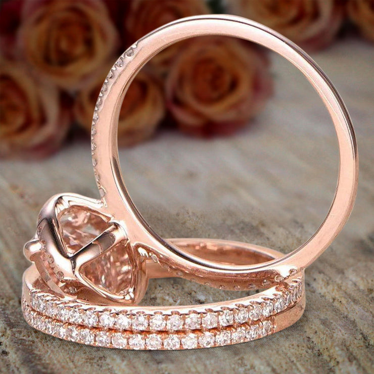 2 carat Morganite and Diamond Trio Ring Set in 10k Rose Gold for her