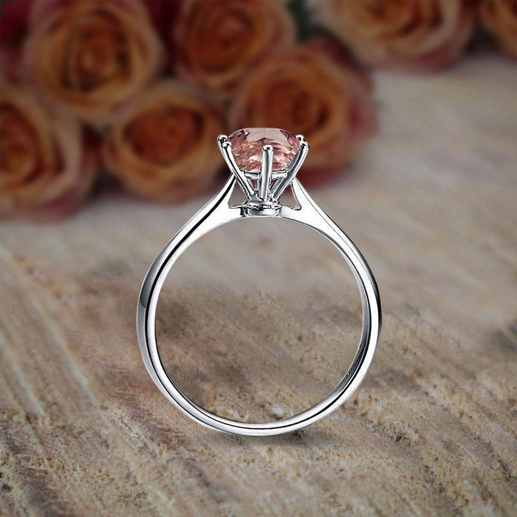 1 Carat Round Cut Morganite and Diamond Solitaire Engagement Ring for Women in 10k White Gold