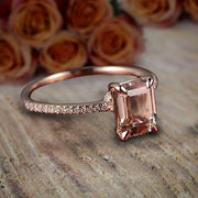 Limited Time Sale: 1.25 Carat Emerald Cut Morganite and Diamond Engagement Ring in 10k Rose Gold