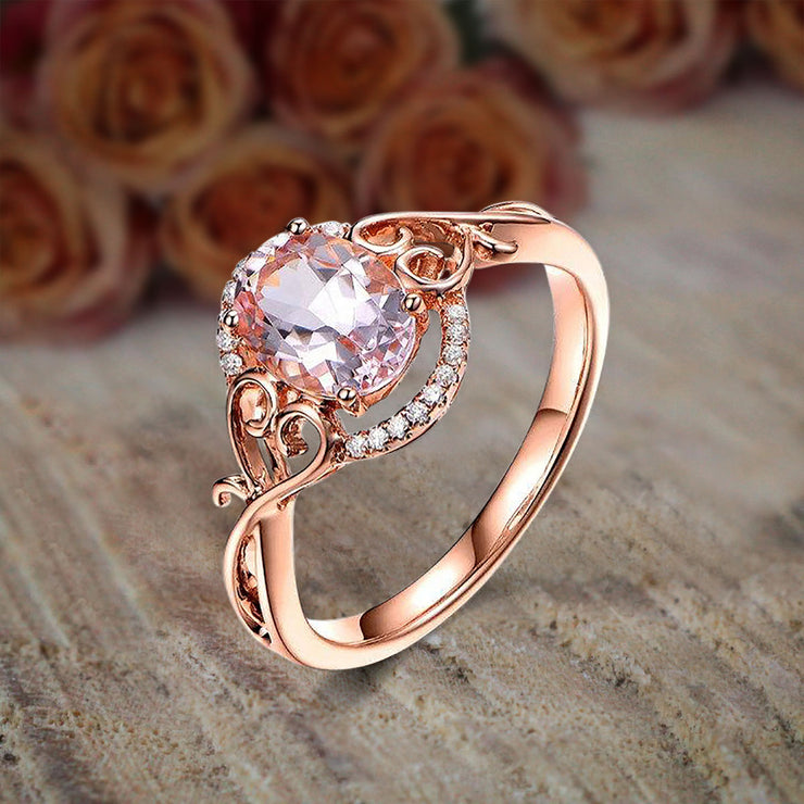 Sale 1.25 Carat Oval Cut Morganite and Diamond Engagement Ring Wedding Ring in 10k Rose Gold Jewelry