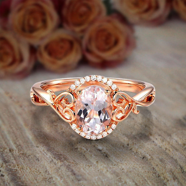 Sale 1.25 Carat Oval Cut Morganite and Diamond Engagement Ring Wedding Ring in 10k Rose Gold Jewelry