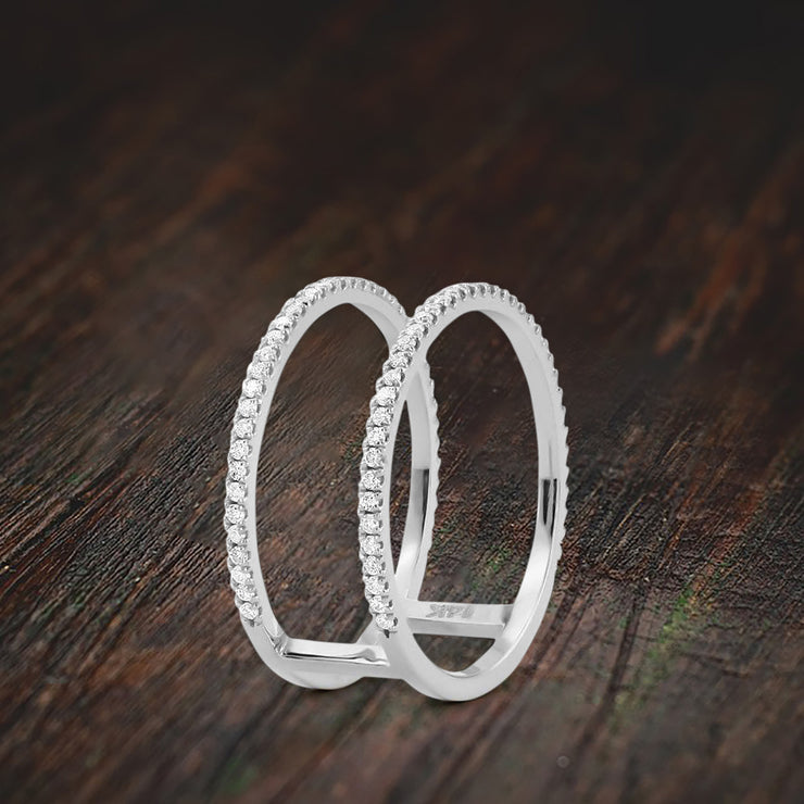 Double Decker Stunning Modern Engagement Ring Promise Ring Moissanite Diamond 10k Gold