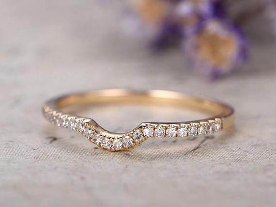 0.25 Carat Band Wedding Band with Diamonds Anniversary Ring Curved U Design Antique Style Band